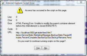 This is a copy of the script error caused by the Carbonite backup application.
